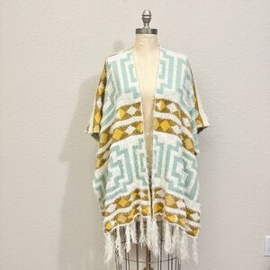 FREE PEOPLE Diamondback Poncho Kimono Wrap Geometric Knit Shawl Cape